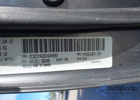 2012 Dodge Challenger Sxt z USA, uszkodzony, nr VIN 2C3CDYAG9CH240583